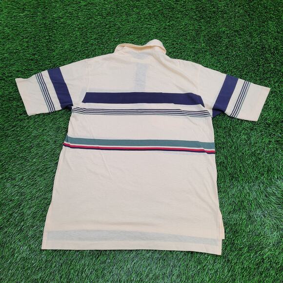 Vintage Y2K IZOD Stripes Polo Shirt Medium 20x28 Ivory Preppy - Picture 2 of 12